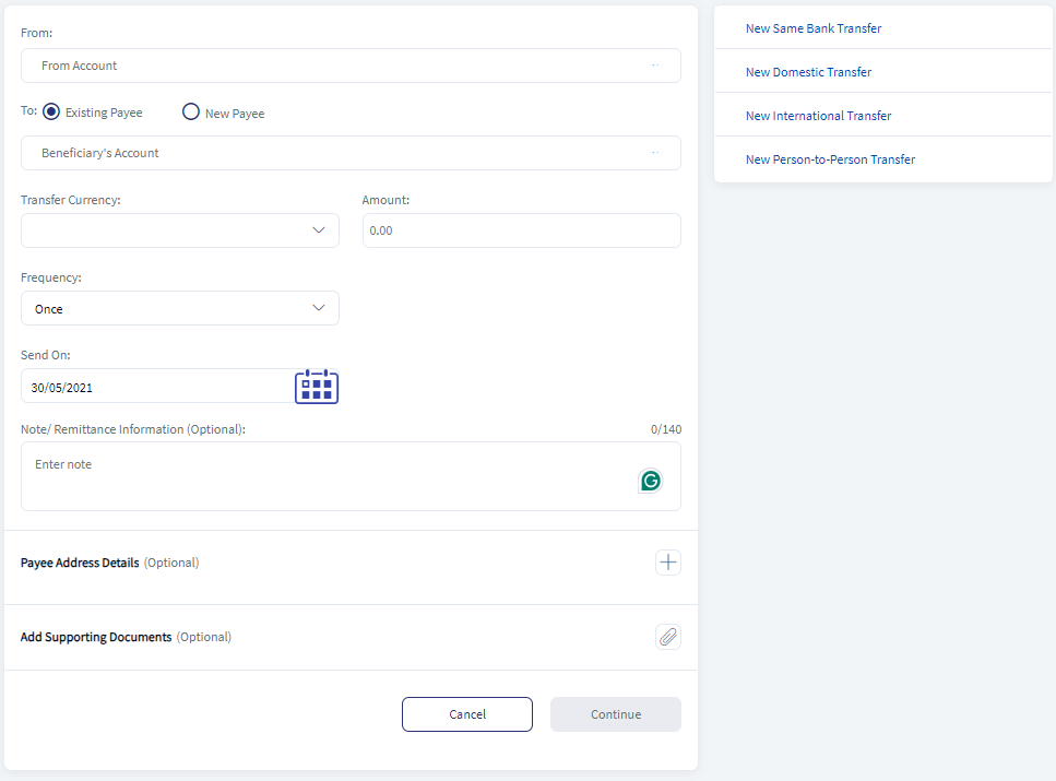 Existing Payee Transfer